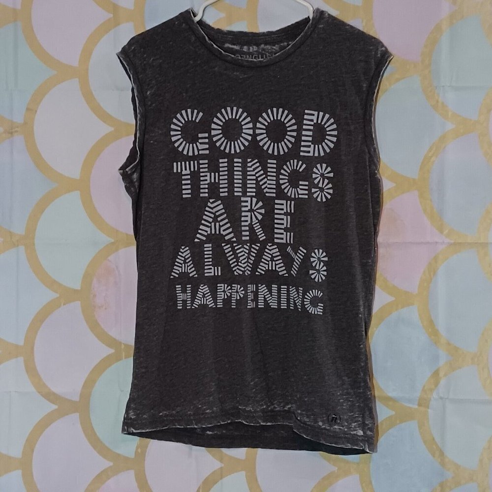 Spenglish Ladies Muscle Tee GOOD THINGS ARE ALWAYS HAPPENING Size Medium NWT
